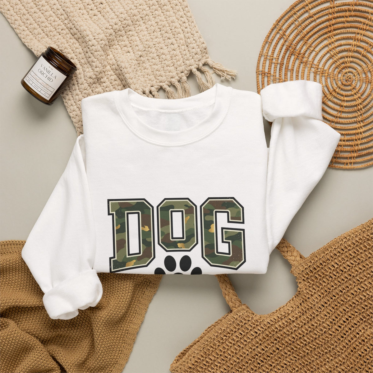 Dog Mom Camo Lettering Sweatshirt | Paw Print
