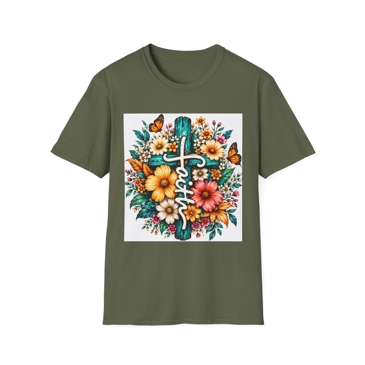 Faith Floral Cross T-Shirt – Colorful Christian Wildflower Design