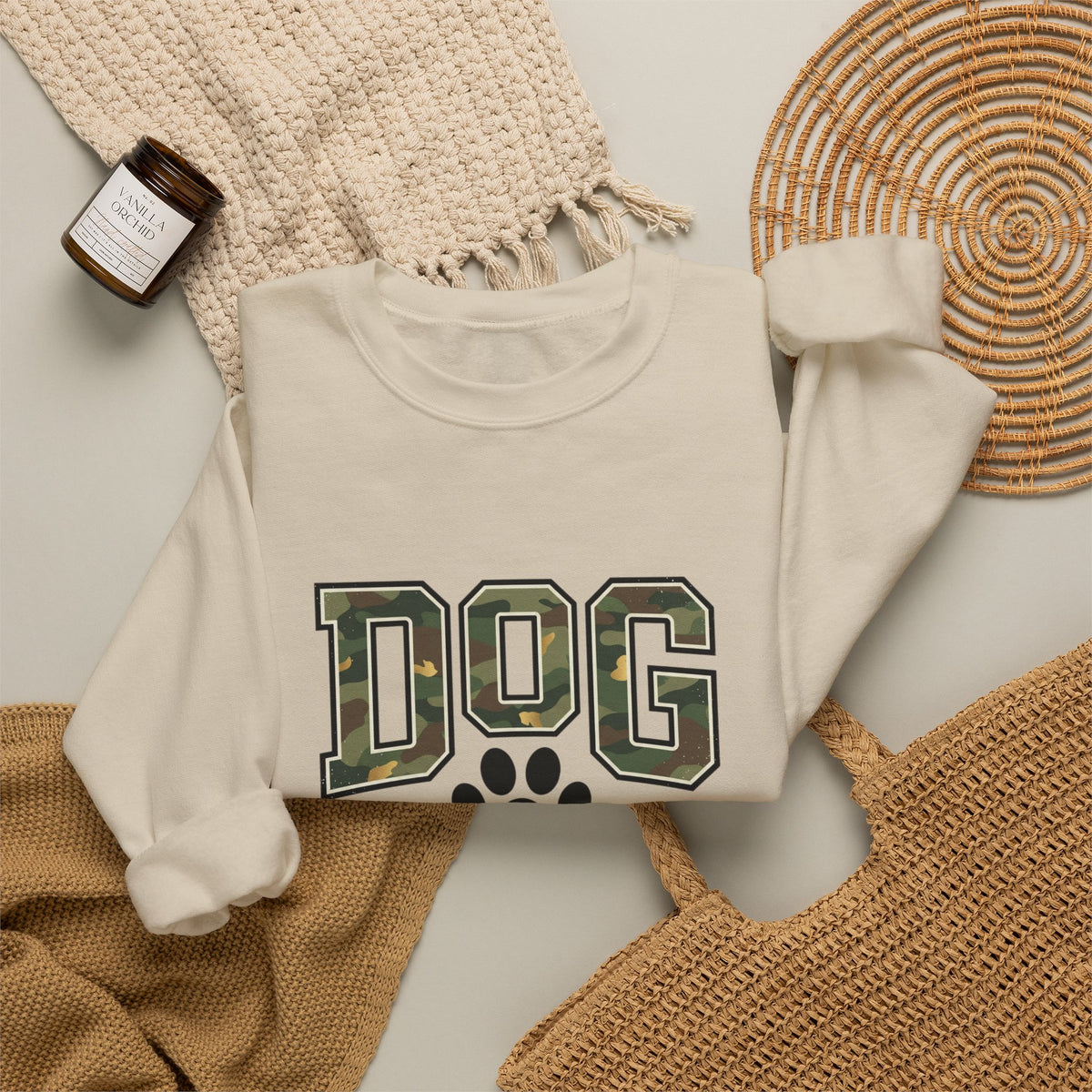 Dog Mom Camo Lettering Sweatshirt | Paw Print
