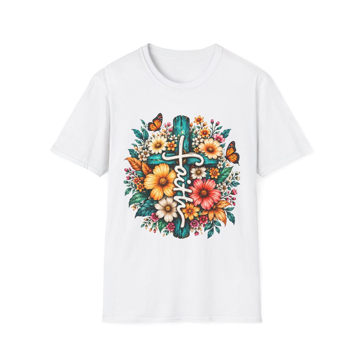 Faith Floral Cross T-Shirt – Colorful Christian Wildflower Design