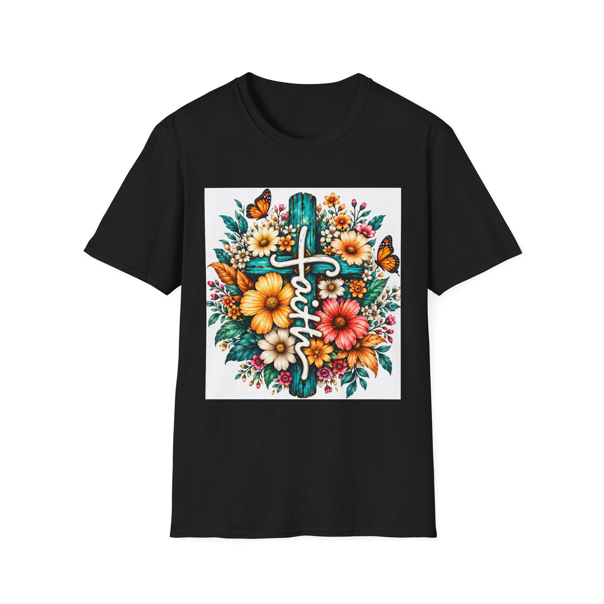 Faith Floral Cross T-Shirt – Colorful Christian Wildflower Design